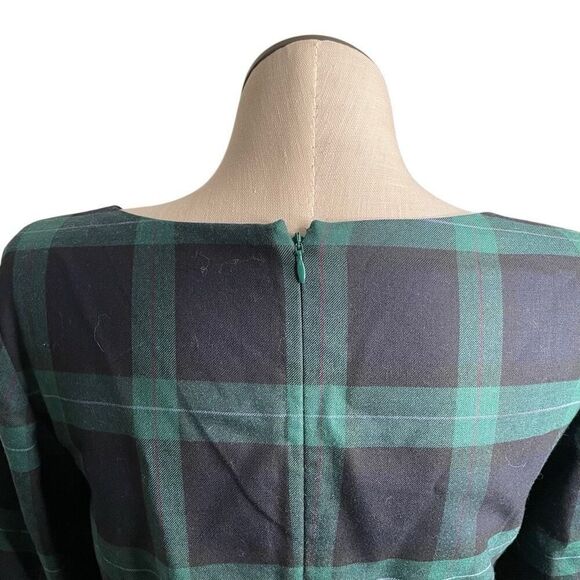 Talbots Womens Shift Dress 12 Blackwatch Plaid 3/4 Flounce Sleeve Wool Blend - Picture 5 of 7